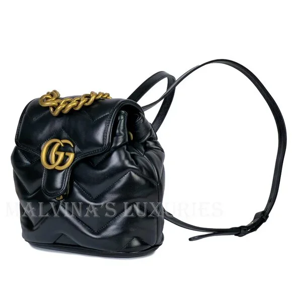 GUCCI BAG 777253 GG MARMONT LOGO BACKPACK BLACK QUILTED LEATHER - Picture 6 of 16